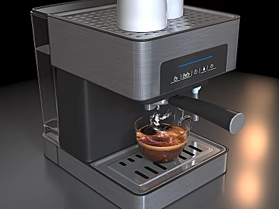 Modern Stainless Steel Espresso Machine Kitchen Appliance Brewing Coffee With Cups On Top 3d model