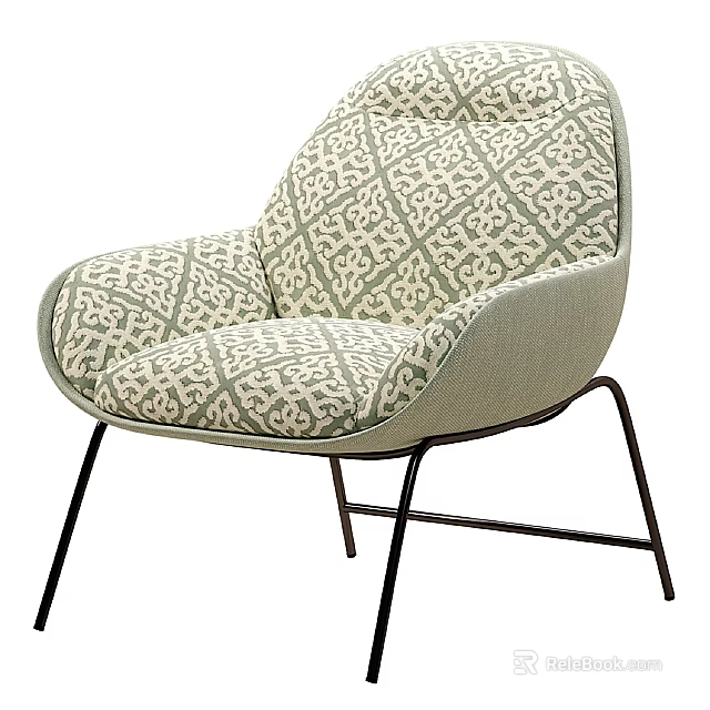 Modern Accent Chair With Beige Green Geometric Pattern And Metal Legs Design 3d model 
