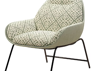 Modern Accent Chair With Beige Green Geometric Pattern And Metal Legs Design 3d model