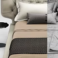Modern Double Bed With Tufted Beige Headboard Brown Bedspread And Side Table