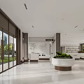 Modern Sales Office Interior With Spacious Design Hanging Chandelier And Decorative Painting