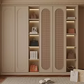 Modern Light Luxury Wardrobe Open Storage Design With Bags Books And Beige Finish