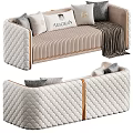 Elegant Sectional Sofa in Beige Velvet with Gold Trim Tufted Design and ARACIKAN Pillows