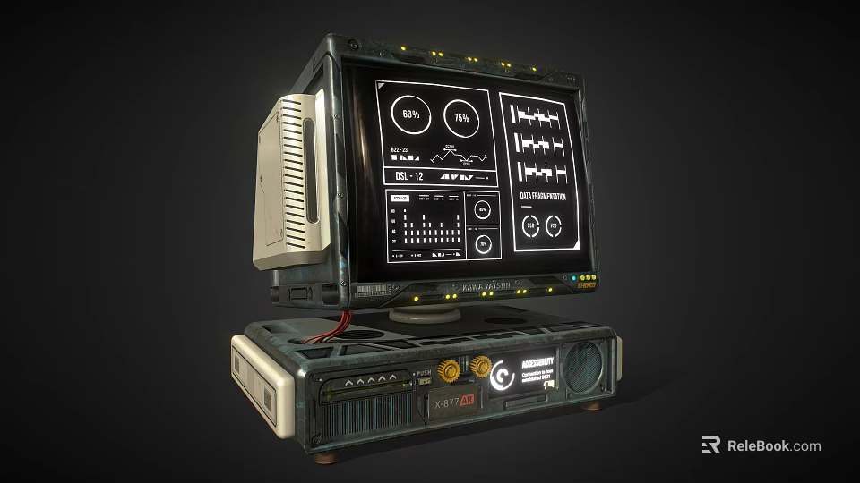 Vintage Computer System Featuring Display Screen Technical Interface Dials Knobs And Base Unit 3d model 