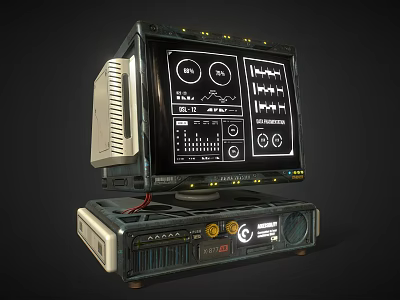 Vintage Computer System Featuring Display Screen Technical Interface Dials Knobs And Base Unit 3d model