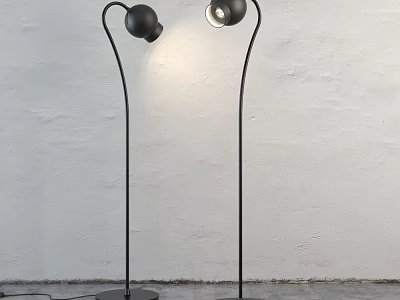 Modern Black Floor Lamps With Curved Stand And Spherical Shade In Minimalist Interior 3d model
