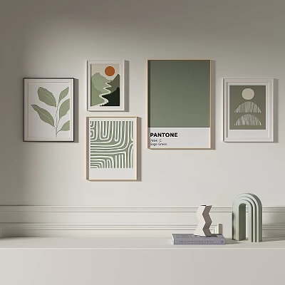 Minimalist Wall Art Decor With Pantone Painting Geometric Patterns And Sculptures 3d model
