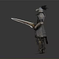 Medieval Warrior Man Standing in Detailed Metallic Armor with Horned Helmet and Chainmail