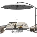 Stylish Outdoor Sofa with Garden Parasol Coffee Table Rattan Chair and Decorative Cushions