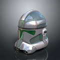 Futuristic Metallic Helmet Design With Green Tinted Visor And Silver Accents