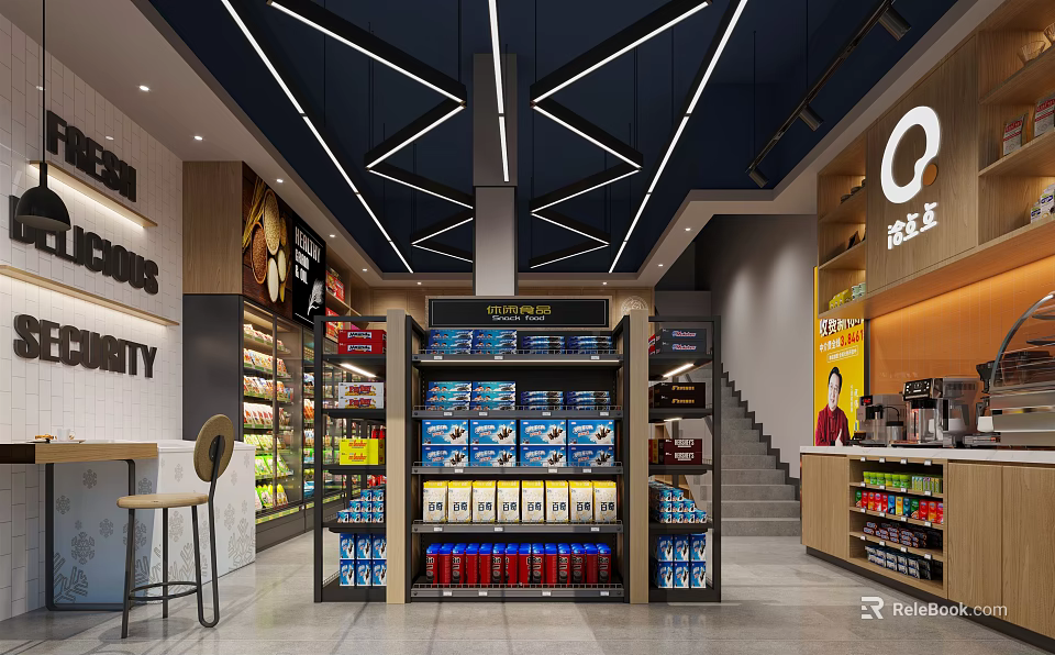 Modern Supermarket Interior With Organized Shelves Displaying Assorted Products And Bright Lighting 3d model 