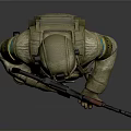 Military Soldier In Camouflage Uniform With Helmet Goggles And Rifle Standing