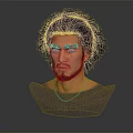 Game and Movie Character With Black Spiky Hair Facial Beard Transparent Shoulder Model 3D Render