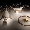 Cozy Camping Campground With Canvas Tents String Lights And Fire Pit Seating