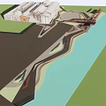 Waterfront Landscape Design With Modern Building Curved Walkways And Green Spaces