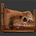 Traditional Rustic Interior With Mud Walls Wooden Bed Clay Pots Hanging Tapestry And Ladder