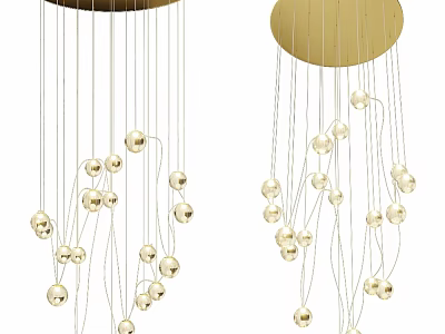 Modern Elegant Gold Ceiling Light With Round Base And Spherical Decorations On Metal Wires 3d model