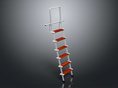 Sturdy Multi Step Ladder with Metal Frame Red Steps and Silver Handrail Design 3d model