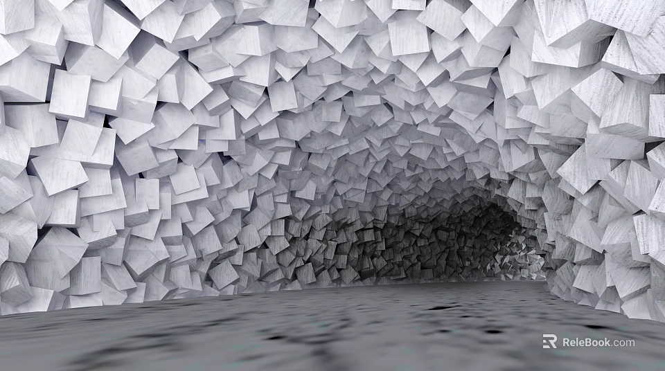 Abstract Geometric Tunnel Structure With White Light Gray Polygonal Blocks Creating Modern Spatial Effect 3d model 