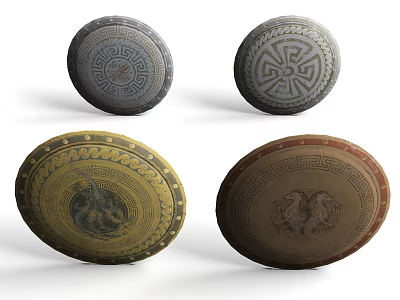 Ancient Decorative Shields With Intricate Patterns And Colorful Designs As Historical Weapons 3d model
