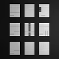 Nine White Wardrobe Door Designs With Various Lines And Geometric Patterns Showcasing Different Panel Styles 3d model
