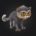 Cute Animated Cat Character With Big Eyes Gray Fluffy Fur And Curly Tail