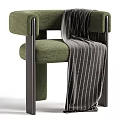 Modern Beige Fabric Upholstered Single Armchair With Sleek Dark Metal Frame And Cozy Throw Blanket