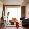 Modern Living Dining Room Open Concept With TV Bookshelf Colorful Rug Sofa And Green Plant
