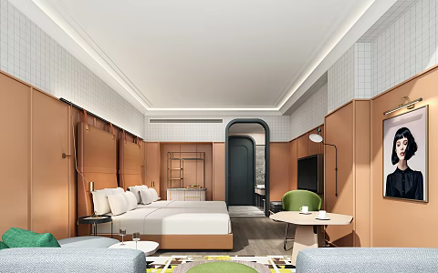 Modern Room Hotel Twin Room 3d model