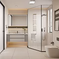 Sleek Modern Bathroom Interior With Glass Shower Vanity Mirror Toilet And Lighting