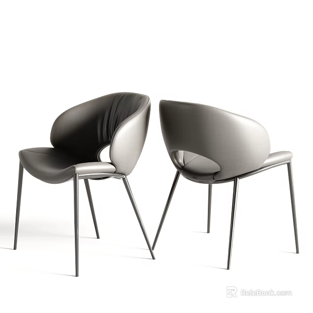 Modern Leather Accent Chair Featuring Curved Backrest And Sleek Metal Legs Design 3d model 