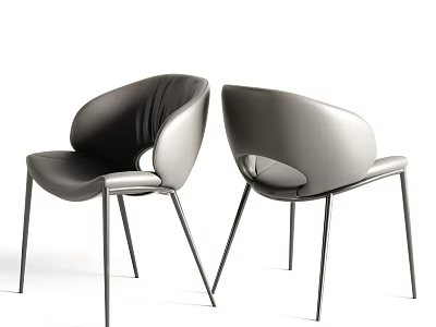 Modern Leather Accent Chair Featuring Curved Backrest And Sleek Metal Legs Design 3d model