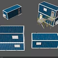 Blue Container Modular Buildings With Two Story Single Units And Staircase Features 3d model