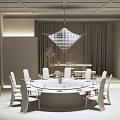 Modern Chinese Style Round Dining Table With Orange Chairs And Pendant Light