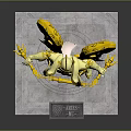 Golden Atlas Statue With Golden Wings Standing On Stone Pedestal