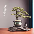 Elegant Pine Bonsai in Green Ceramic Pot with Black Decorative Stand and Small Buddha Statue