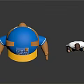 Cartoon Bear In Blue Cap Striped Shirt With Blue Claws Text Next To Human Figure