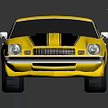 Classic Yellow Two Door Muscle Car Exterior With Black Stripes And White Wheels