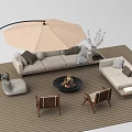Outdoor Sofa Set With Patio Umbrella Fire Pit And Wooden Deck Chairs