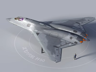 Detailed PAK FA 550 Fighter Jet Scale Model With Miniature Figures 3d model
