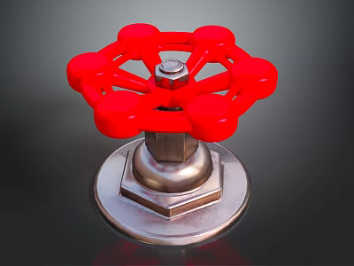Red Spoked Valve Handwheel Featuring Sturdy Metal Base And Industrial Design 3d model