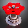 Red Spoked Valve Handwheel Featuring Sturdy Metal Base And Industrial Design