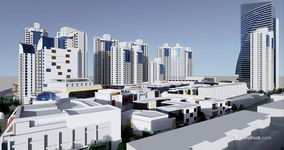 Modern High rise Residential Buildings With Glass Facade And Urban Surroundings 3d model 
