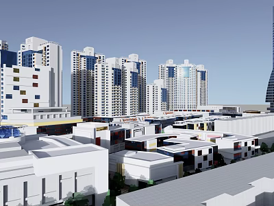 Modern High rise Residential Buildings With Glass Facade And Urban Surroundings 3d model