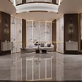 Spacious Hotel Lobby with Marble Floor Front Desk and Elegant Lighting Design 3d model
