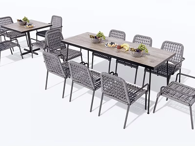Stylish Dining Table Set With Metal Frame Chairs And Fruit Centerpieces 3d model