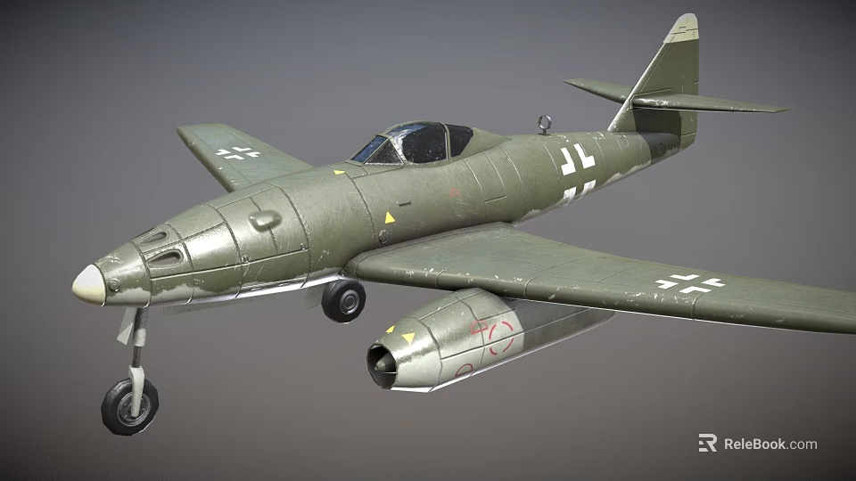Olive Green Vintage WWII Military Jet Fighter With Single Seat And Iron Cross Insignia 3d model 