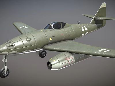 Olive Green Vintage WWII Military Jet Fighter With Single Seat And Iron Cross Insignia 3d model