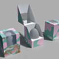 Stylish Packaging Boxes With Pink Green Camouflage And Open Egg Shaped Item 3d model