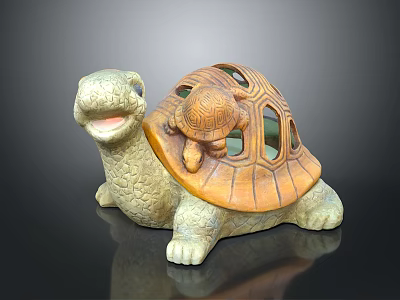 Cute Parent and Baby Turtle Sculpture with Hollow Shell Design 3d model